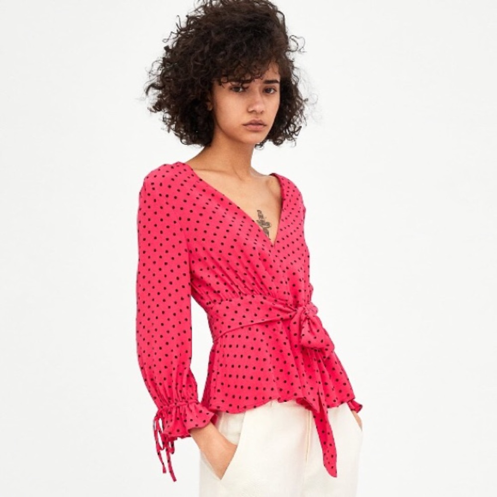 Zara Fuchsia Polka Dot Printed Blouse